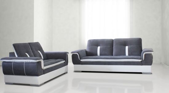 Canape 2 Places Fixe Tissu Microfibres Et Pu Gris Et Blanc Galaxy