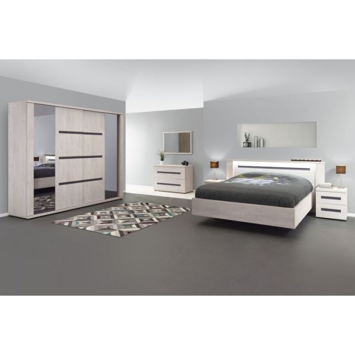 Chambre à coucher complète adulte design avec éclairage Lumix 180 cm