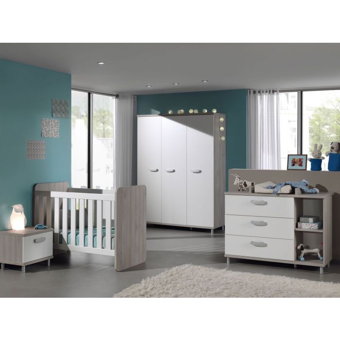 Chambre Bebe Complete Lit Transformable Blanc Et Gris Noro Trocity