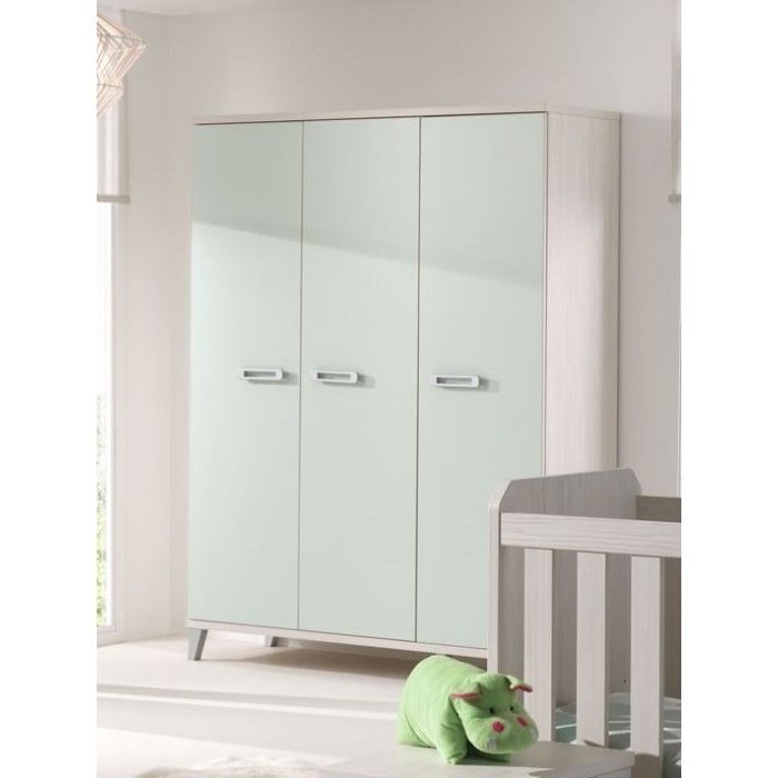 Armoire Bebe Penderie Et Lingere 3 Portes Scandinave Beige Et Vert Verdo Trocity