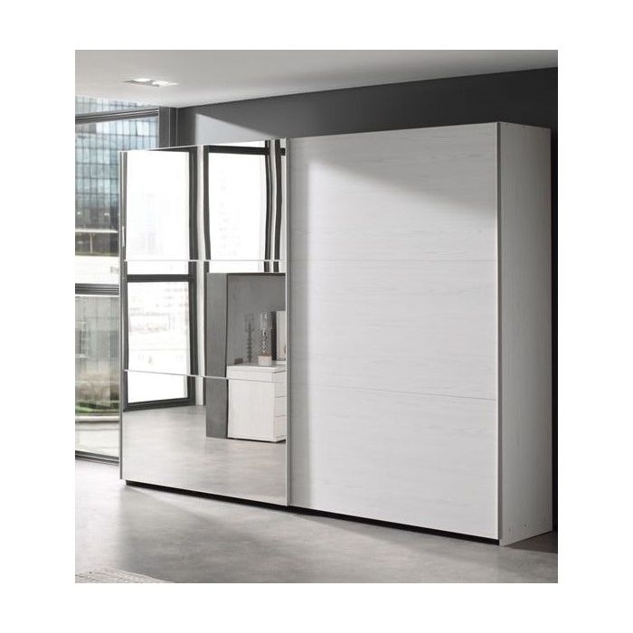 Armoire Penderie Et Lingere A Portes Coulissantes Dont 1 Miroir Chene Blanc Helgy