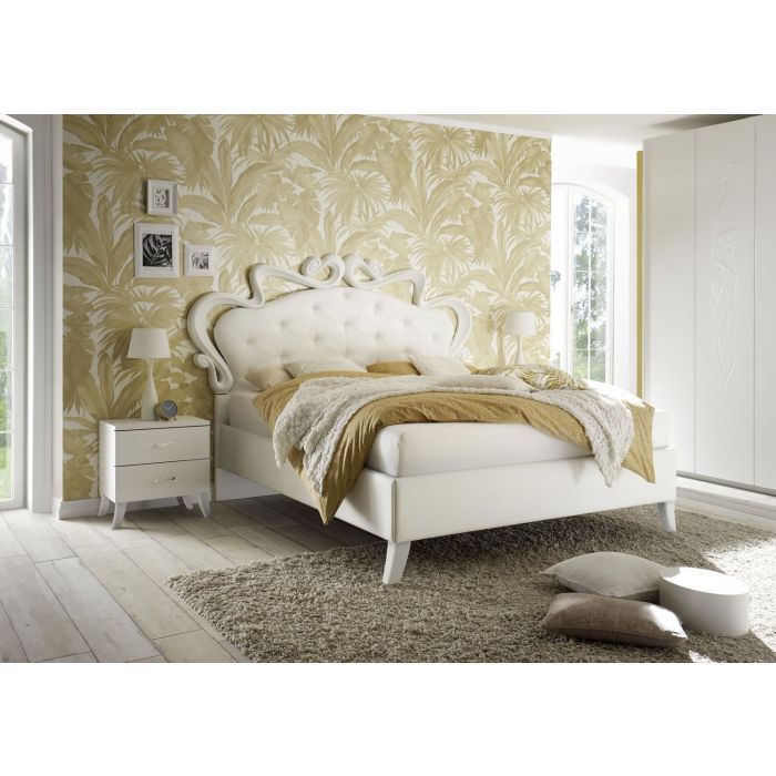 Lit Double 180 Cm En Pu Style Romantique Tete De Lit Capitonnee Blanc Naples Trocity