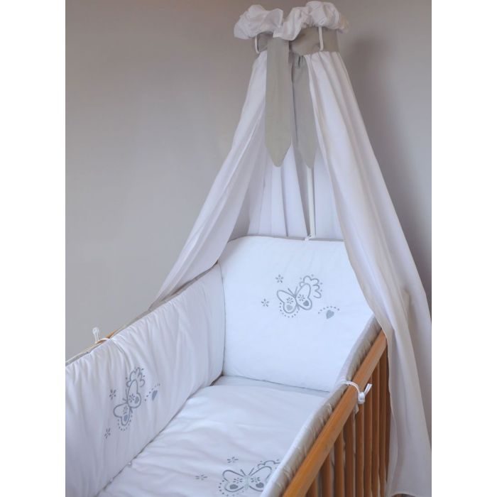 Parure De Lit Bebe 5 Pieces Papillon Blanc Et Gris Trocity